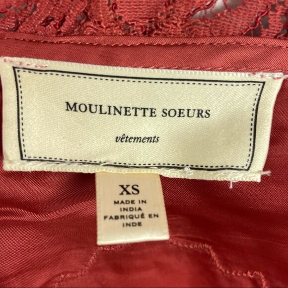 Anthropologie Moulinette Soeurs Satin Lace V-Neck Blouse Size XS Red Bohemian - Picture 4 of 11